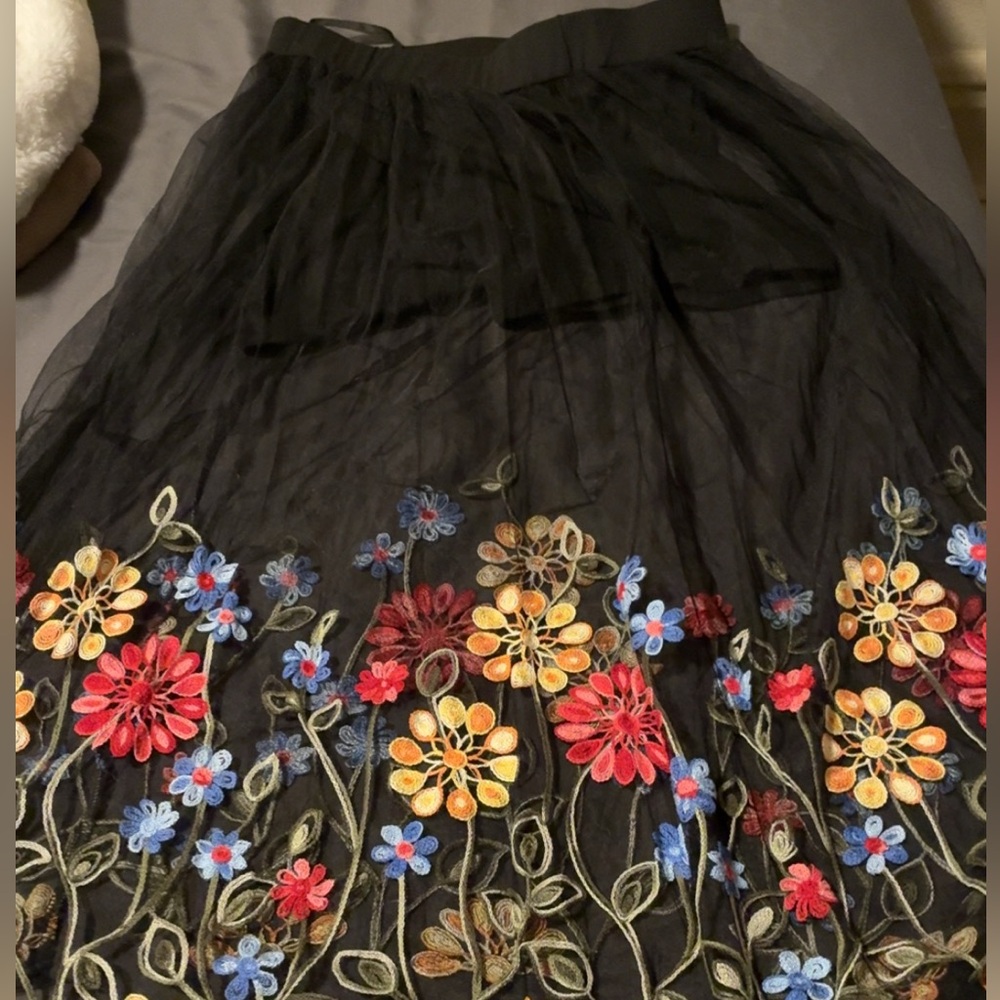 Floral Embroidered Black Sheer Skirt with built in shorts